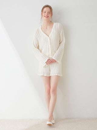 Crochet Cardigan in OFF WHITE, Comfy and Luxury Women's Loungewear Cardigan at Gelato Pique USA.