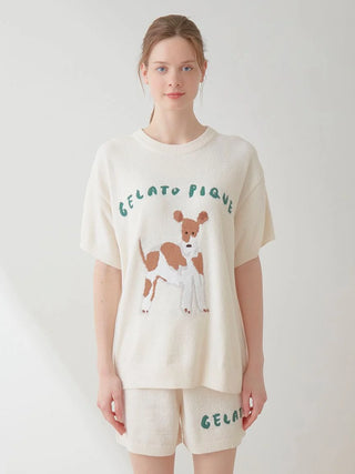 TOSHIYUKI HIRANO DOG Jacquard Loungewear Set in IVORY, Women's Loungewear Set at Gelato Pique USA.