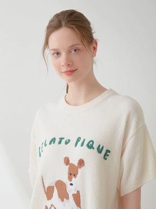 TOSHIYUKI HIRANO DOG Jacquard Loungewear Set in IVORY, Women's Loungewear Set at Gelato Pique USA.