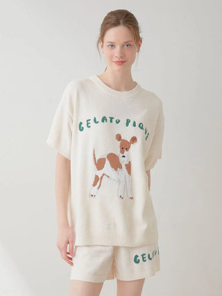 TOSHIYUKI HIRANO DOG Jacquard Loungewear Set in IVORY, Women's Loungewear Set at Gelato Pique USA.