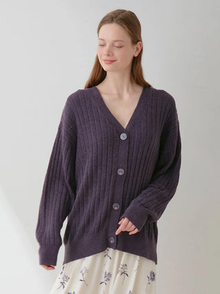 Ribbed Knit Button Up Cardigan in NAVY, Comfy and Luxury Women's Loungewear Cardigan at Gelato Pique USA.