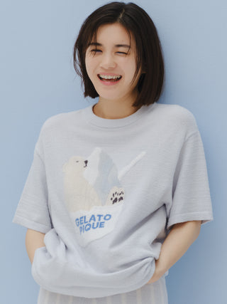 COOL Polar Bear Ice Drop Shoulder Lounge T Shirt in BLUE, Women's Loungewear Tops, T-shirt , Tank Top at Gelato Pique USA.