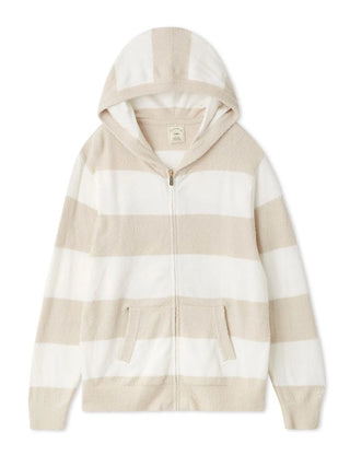 Cozy Smoothie Striped Zip-Up Hoodie in BEIGE, Women's Loungewear Hoodies & Sweatshirts Zip-ups & Pullovers at Gelato Pique USA.