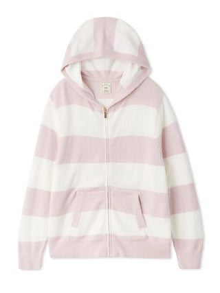 Cozy Smoothie Striped Zip-Up Hoodie in PINK, Women's Loungewear Hoodies & Sweatshirts Zip-ups & Pullovers at Gelato Pique USA.