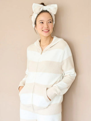 Cozy Smoothie Striped Zip-Up Hoodie in BEIGE, Women's Loungewear Hoodies & Sweatshirts Zip-ups & Pullovers at Gelato Pique USA.