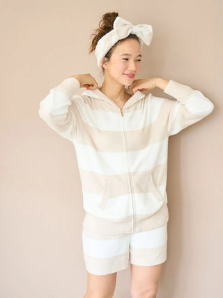 Cozy Smoothie Striped Zip-Up Hoodie in BEIGE, Women's Loungewear Hoodies & Sweatshirts Zip-ups & Pullovers at Gelato Pique USA.