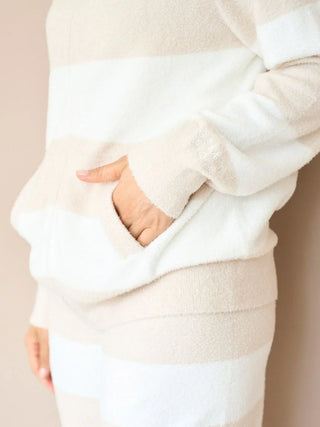 Cozy Smoothie Striped Zip-Up Hoodie in BEIGE, Women's Loungewear Hoodies & Sweatshirts Zip-ups & Pullovers at Gelato Pique USA.