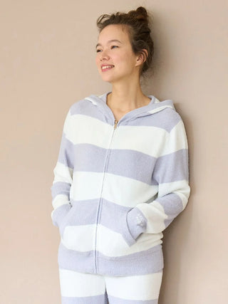 Cozy Smoothie Striped Zip-Up Hoodie in PURPLE, Women's Loungewear Hoodies & Sweatshirts Zip-ups & Pullovers at Gelato Pique USA.