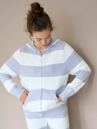 Cozy Smoothie Striped Zip-Up Hoodie in PURPLE, Women's Loungewear Hoodies & Sweatshirts Zip-ups & Pullovers at Gelato Pique USA.