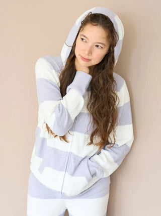 Cozy Smoothie Striped Zip-Up Hoodie in PURPLE, Women's Loungewear Hoodies & Sweatshirts Zip-ups & Pullovers at Gelato Pique USA.