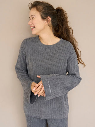 Ribbed Knit Pullover Sweater in GRAY, Women's Pullover Sweaters at Gelato Pique USA. 