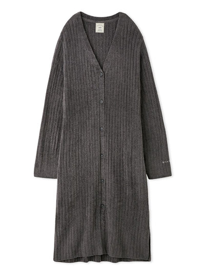 Long Ribbed Knit Button-Up Cardigan gelato pique