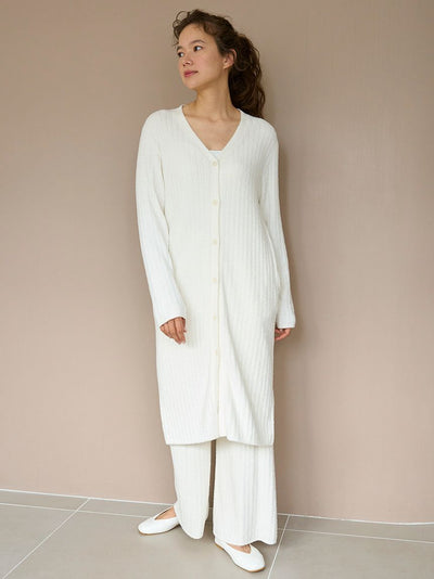 Long Ribbed Knit Button-Up Cardigan gelato pique