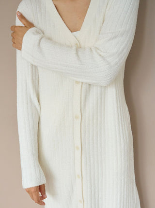 Long Ribbed Knit Button-Up Cardigan in OFF WHITE, Comfy and Luxury Women's Loungewear Cardigan at Gelato Pique USA.