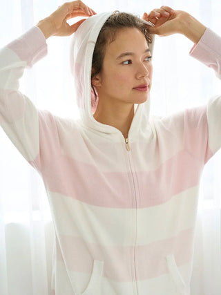 Smoothie Lite 3-border Zip Up Hoodie in PINK, Women's Loungewear Hoodies & Sweatshirts Zip-ups & Pullovers at Gelato Pique USA.