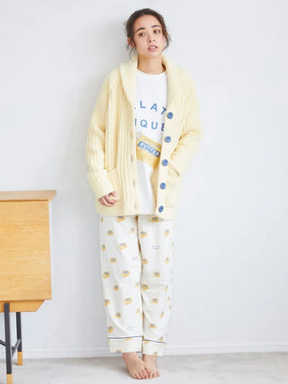 Souffle Butter-Themed Shawl Collar Cardigan in YELLOW, Comfy and Luxury Women's Loungewear Cardigan at Gelato Pique USA.