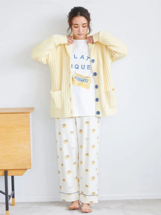 Souffle Butter-Themed Shawl Collar Cardigan in YELLOW, Comfy and Luxury Women's Loungewear Cardigan at Gelato Pique USA.