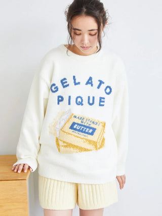 Souffle Butter-Themed Pullover Sweater in CREAM, Women's Pullover Sweaters at Gelato Pique USA.