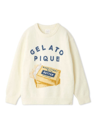 Souffle Butter-Themed Pullover Sweater in CREAM, Women's Pullover Sweaters at Gelato Pique USA.