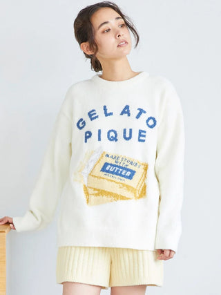 Souffle Butter-Themed Pullover Sweater in CREAM, Women's Pullover Sweaters at Gelato Pique USA.