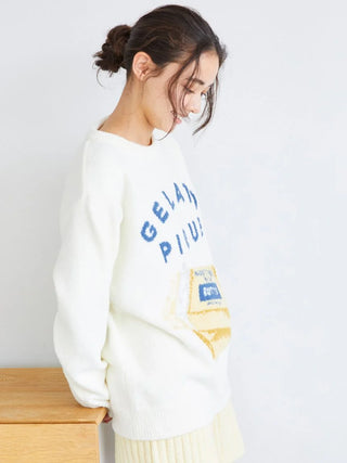 Souffle Butter-Themed Pullover Sweater in CREAM, Women's Pullover Sweaters at Gelato Pique USA.