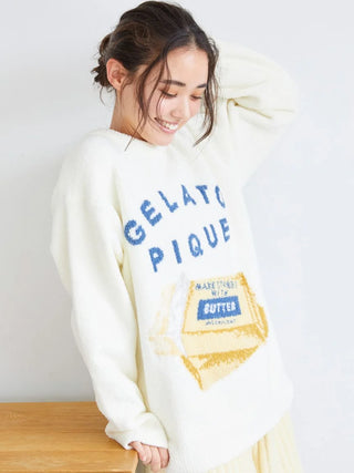 Souffle Butter-Themed Pullover Sweater in CREAM, Women's Pullover Sweaters at Gelato Pique USA.