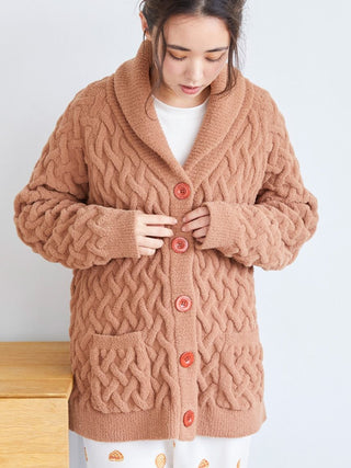 Souffle Pie Shawl Collar Cardigan in BROWN, Comfy and Luxury Women's Loungewear Cardigan at Gelato Pique USA.