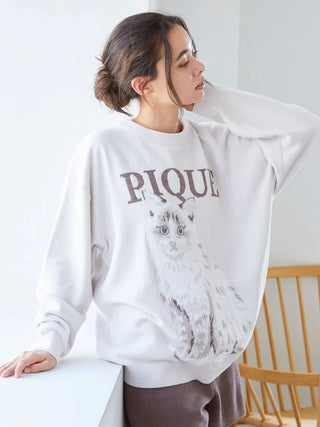 CAT Jacquard Long Sleeve Sweatshirt in BEIGE, Women's Pullover Sweaters at Gelato Pique USA.