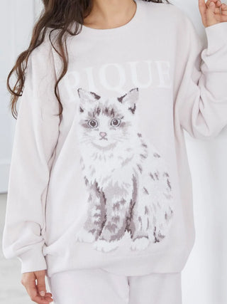 CAT Jacquard Long Sleeve Sweatshirt in PINK, Women's Pullover Sweaters at Gelato Pique USA.