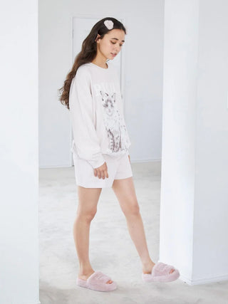 CAT Jacquard Long Sleeve Sweatshirt in PINK, Women's Pullover Sweaters at Gelato Pique USA.