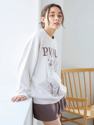 CAT Jacquard Long Sleeve Sweatshirt in BEIGE, Women's Pullover Sweaters at Gelato Pique USA.