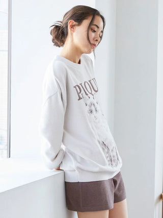 CAT Jacquard Long Sleeve Sweatshirt in BEIGE, Women's Pullover Sweaters at Gelato Pique USA.