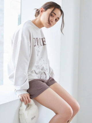 CAT Jacquard Long Sleeve Sweatshirt in BEIGE, Women's Pullover Sweaters at Gelato Pique USA.