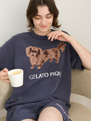 Dachshund Jacquard Loungewear Set in NAVY, Women's Loungewear Set at Gelato Pique USA.