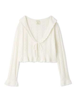 Smoothie Crochet Frill Cardigan in OFF WHITE, Comfy and Luxury Women's Loungewear Cardigan at Gelato Pique USA.