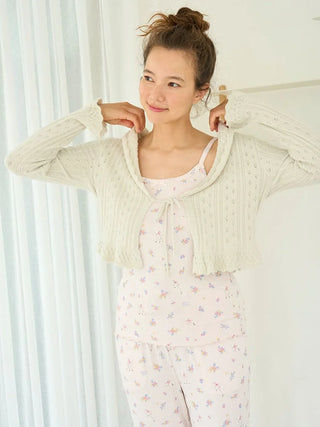 Smoothie Crochet Frill Cardigan in OFF WHITE, Comfy and Luxury Women's Loungewear Cardigan at Gelato Pique USA.