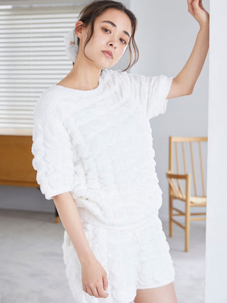 Bubble Moco Cozy Fleece Shirt in OFF WHITE, Women's Loungewear Shirt Sleepwear Shirt, Lounge Set at Gelato Pique USA.