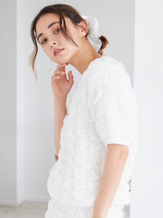 Bubble Moco Cozy Fleece Shirt in OFF WHITE, Women's Loungewear Shirt Sleepwear Shirt, Lounge Set at Gelato Pique USA.