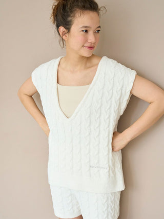 Aran Sweater Knit Vest in OFF WHITE, Women's Loungewear Knitwear, Sweater Vest Tops at Gelato Pique USA.