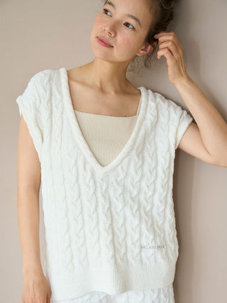 Aran Sweater Knit Vest in OFF WHITE, Women's Loungewear Knitwear, Sweater Vest Tops at Gelato Pique USA.