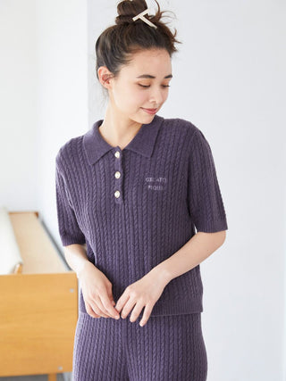 Smoothie Aran Knit Polo Shirt in Navy, Women's Loungewear Shirt Sleepwear Shirt, Lounge Set at Gelato Pique USA