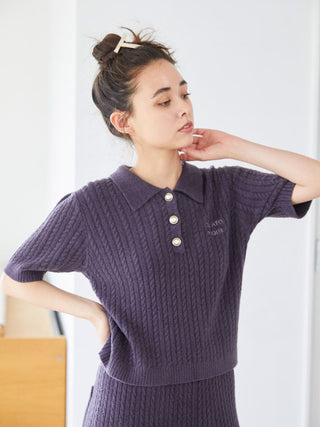 Smoothie Aran Knit Polo Shirt in Navy, Women's Loungewear Shirt Sleepwear Shirt, Lounge Set at Gelato Pique USA