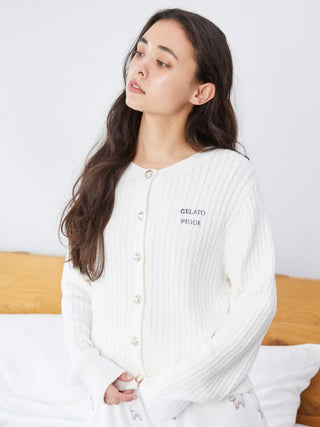 Smoothie Aran Knit Cardigan in Off White, Comfy and Luxury Women's Loungewear Cardigan at Gelato Pique USA