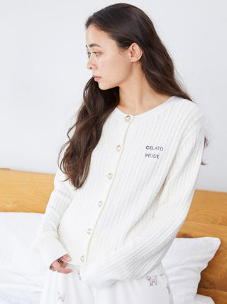 Smoothie Aran Knit Cardigan in Off White, Comfy and Luxury Women's Loungewear Cardigan at Gelato Pique USA