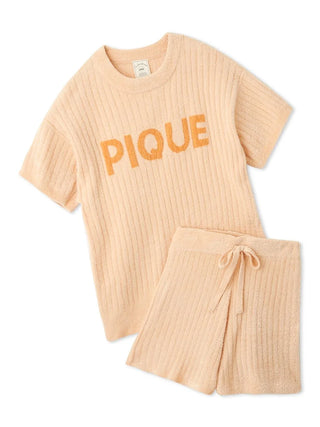 Logo Jacquard Ribbed Knit Loungewear Set in ORANGE, Women's Loungewear Set at Gelato Pique USA