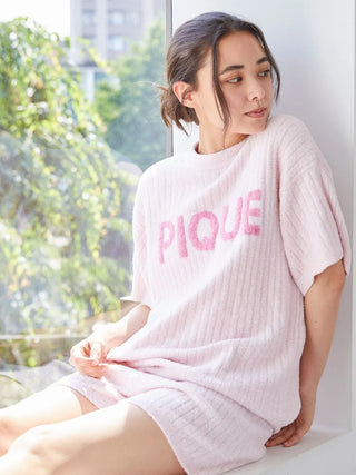 Logo Jacquard Ribbed Knit Loungewear Set in PINK, Women's Loungewear Set at Gelato Pique USA