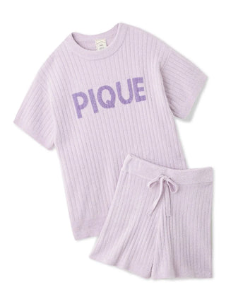 Logo Jacquard Ribbed Knit Loungewear Set in LAVENDER, Women's Loungewear Set at Gelato Pique USA