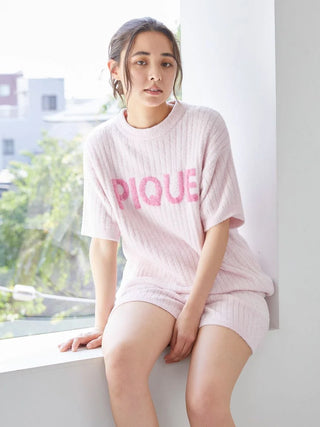 Logo Jacquard Ribbed Knit Loungewear Set in PINK, Women's Loungewear Set at Gelato Pique USA.