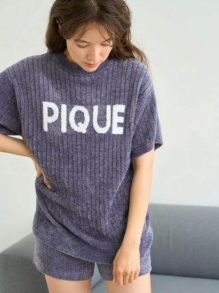 Logo Jacquard Ribbed Knit Loungewear Set in NAVY, Women's Loungewear Set at Gelato Pique USA