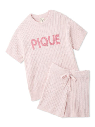 Logo Jacquard Ribbed Knit Loungewear Set in PINK, Women's Loungewear Set at Gelato Pique USA